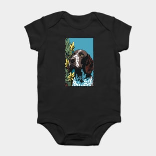 German Shorthair Pointer Dog Vibrant Tropical Flower Tall Retro Vintage Digital Pop Art Portrait Baby Bodysuit